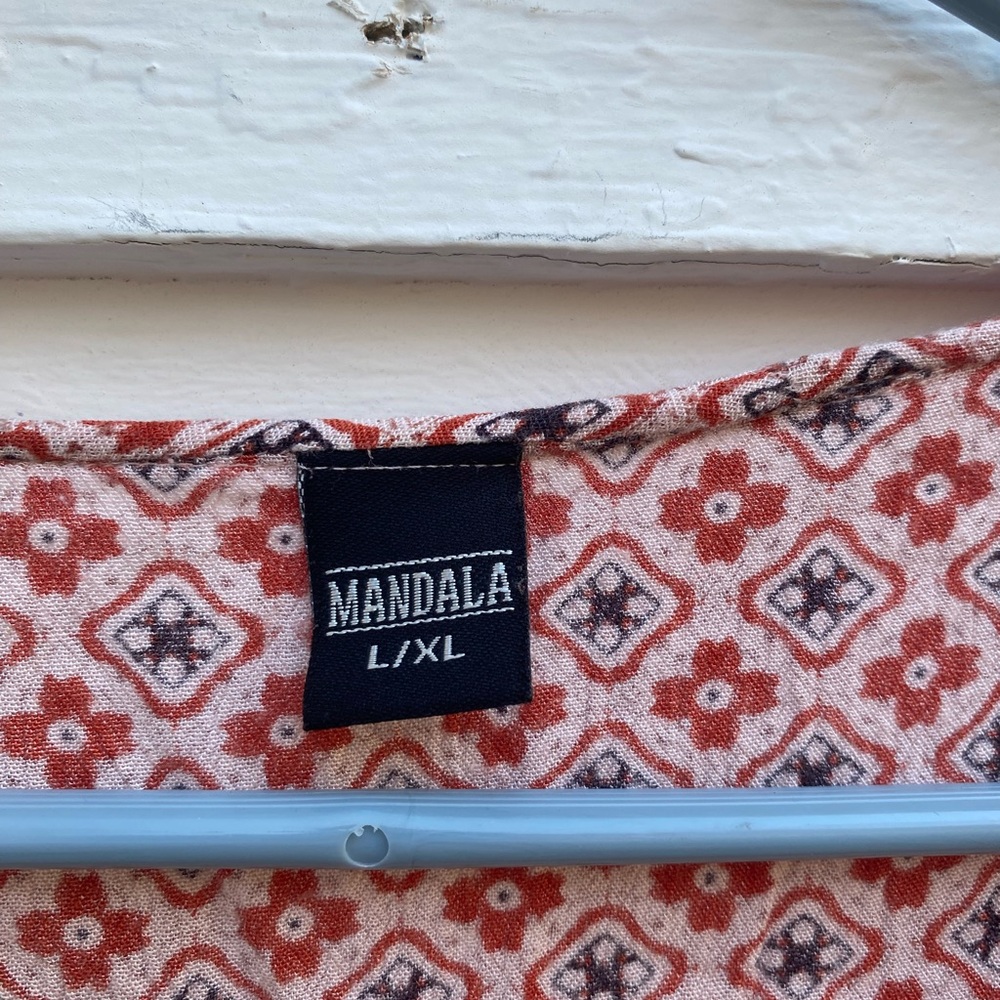 Mandala LG/ XL Red and White Patterned Top Indian Batik Print Sleeveless Blouse - Picture 5 of 7
